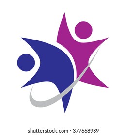 hexagram logo vector. star person. swoosh man logo.