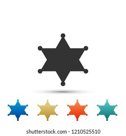 Hexagram sheriff icon isolated on white background. Set elements in colored icons. Flat design. Vector Illustration