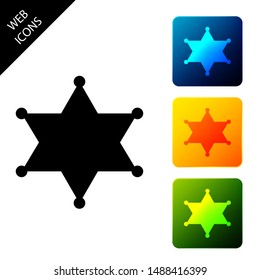 Hexagram sheriff icon isolated on white background. Police badge icon. Set icons colorful square buttons. Vector Illustration