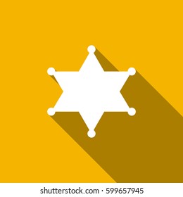 Hexagram sheriff star badge flat icon with long shadow. Vector Illustration