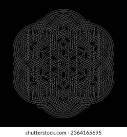Hexagram star vector pattern ornament with circular circle and floral geometric background inside single huge circular heptagon lining vector background coloring book