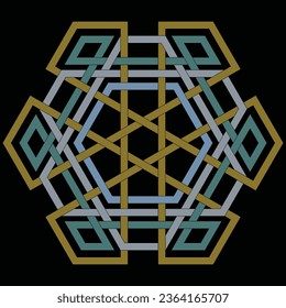 Hexagram star vector pattern ornament with circular circle and floral geometric background inside single huge circular heptagon lining vector background coloring book