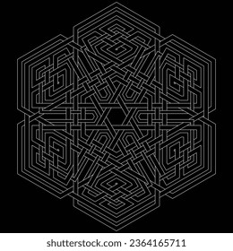 Hexagram star vector pattern ornament with circular circle and floral geometric background inside single huge circular heptagon lining vector background coloring book