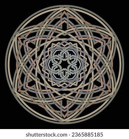 Hexagram star vector pattern ornament with circular circle and floral geometric background inside single huge circular heptagon lining vector background coloring book