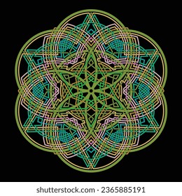 Hexagram star vector pattern ornament with circular circle and floral geometric background inside single huge circular heptagon lining vector background coloring book