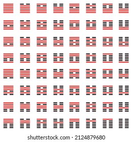 Hexagrams of the Chinese Book of Changes, I Ching. Color vector graphics. A set of 64 icons.