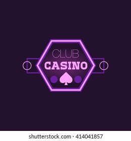 Hexahedron Casino Purple Neon Sign Las Vegas Style Illumination Bright Color Vector Design Sticker