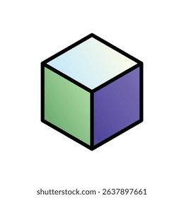 Hexahedron cube. Editable vector icon, coloured with outlined stroke.