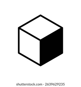Hexahedron. Outlined stroke vector icon with black-filled details.