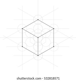 Hexahedron, a vector illustration of hexahedron cube with lines on white background