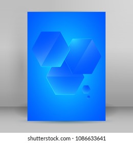 Hexahon background advertising brochure design elements. Glowing light blue oblique graphic form for elegant flyer. Vector illustration EPS 10 for booklet layout, spring theme leaflet, newsletters