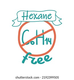 Hexane free supplement, zero ingredient sticker. Healthy organic foods, template medicine label design, vector illustration. Isolated on white alternative therapy product, sign at ribbon element