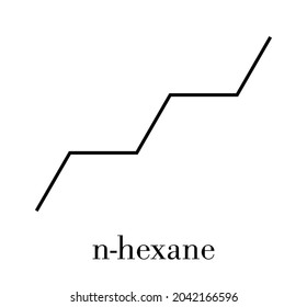 Hexane (n-hexane) alkane molecule. Skeletal formula.
