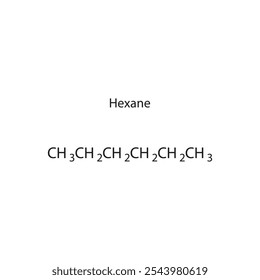 Diagrama de estrutura esquelética de hexano.Molécula orgânica composta molécula ilustração científica.