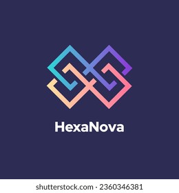 HexaNova - Elementos de plantilla de vector de diseño cuadrado compuesto del logotipo de línea abstracta geométrica
