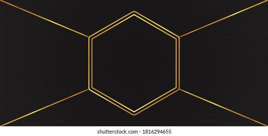 Hexgon frame shape gold metallic halftone black background design. vector illustration.