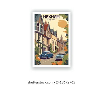 Hexham, England. Vintage Travel Posters. Vector art. Famous Tourist Destinations Posters Art Prints Wall Art and Print Set Abstract Travel for Hikers Campers Living Room Decor