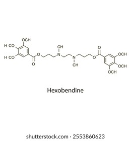 Hexobendine flat skeletal molecular structure vasodilator drug used in hypertension treatment. Vector illustration scientific diagram.