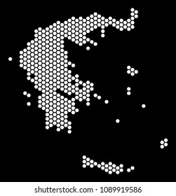 Hex-tile Greece map. Vector territorial scheme on a black background. Abstract Greece map composition is done with honeycomb items.
