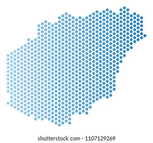 Hex-Tile Hainan Island map. Vector territory scheme in light blue color with horizontal gradient. Abstract Hainan Island map concept is consisting of hexagon blots.