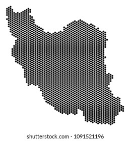 Hex-Tile Iran map. Vector geographic plan on a white background. Abstract Iran map collage is made with hex-tile spots.