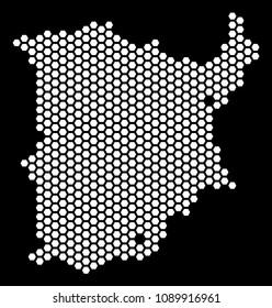 Hex-tile Koh Samui map. Vector territorial scheme on a black background. Abstract Koh Samui map concept is constructed with hexagonal spots.