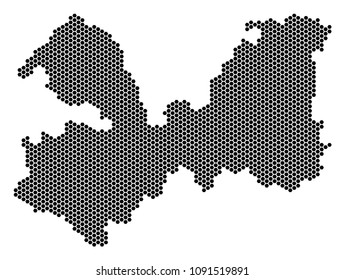 Hex-Tile Leningrad Oblast map. Vector geographic scheme on a white background. Abstract Leningrad Oblast map concept is done with hex-tile items.