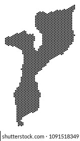 Hex-Tile Mozambique map. Vector territory scheme on a white background. Abstract Mozambique map mosaic is constructed of hex tile blots.