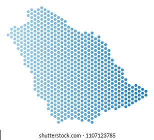 Hex-Tile Saudi Arabia map. Vector territory scheme in light blue color with horizontal gradient. Abstract Saudi Arabia map mosaic is done with hex-tile elements.