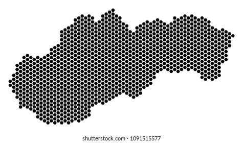 Hex-Tile Slovakia map. Vector territory plan on a white background. Abstract Slovakia map composition is composed from honeycomb pixels.