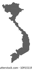 Hex-Tile Vietnam map. Vector geographic plan on a white background. Abstract Vietnam map mosaic is combined of hex tile pixels.
