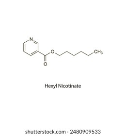 Hexyl Nicotinate flache skelettale molekulare Struktur Rubefacient Wirkstoff zur Verwendung in der Schmerzbehandlung. Wissenschaftliches Diagramm Vektorillustration.