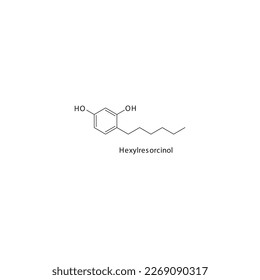 Hexylresorcinol Flach-Skelettmolekularstruktur Anthelmintikum-Mittel zur Behandlung von Wurminfektionen, Leishmaniose. Vektorgrafik.