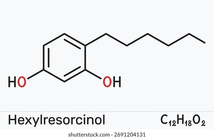 Hexylresorcinol molecule. Antiseptic lozenges and oral pain relief, local anesthetic, cosmeceutical active. Vector illustration