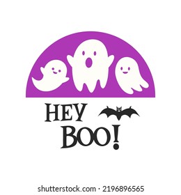 Hey Boo farmhouse door hanger. Vector Halloween quote. Round design on white background. Halloween round sign design. 