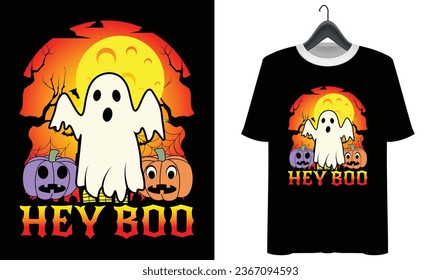 Hey Boo Ghost Spooky Funny Halloween Costume Boys Girls Kids T-Shirt