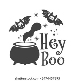 Hey Boo cita de Vector de Halloween. Ilustración vectorial de murciélagos lindos. Halloween embrujado, boo espeluznante. Feliz cita de Festiva divertido diseño aislado sobre fondo blanco.