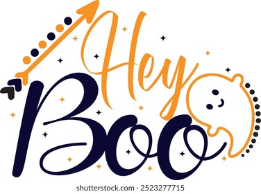 Hey Boo Lettering for Halloween Design, Hey Boo Vector Design, Hey Boo Graphic Design, Hey Boo T-Shirt Design, Perfect for Invitation Cards, Posters, Banners, Vector illustration.