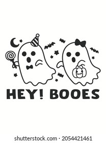 Hey Boos Ghost Cute Happy Halloween Vector illustration. Happy Halloween Background Vector illustration