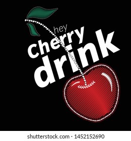 hey cherry drink embroidery slogan