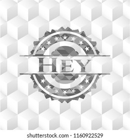 Hey grey emblem with cube white background