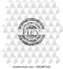 Hey grey emblem with cube white background