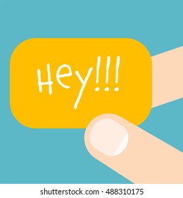 hey hand holding card with colorful short messages hey vector illustration hey colour coloration colorful abstract background scene colourful performance fashionable sign empty marketing fancy announc