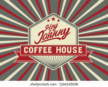 Hey Johnny. New logo in retro style and very colorful. Pop art. American style 50th. Backdrop, poly, pattern, effect, pin up, sailor, vintage. retro.