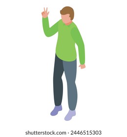 Hey man gesture icon isometric vector. Man smile. American casual