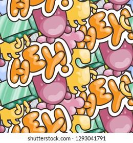 Hey. Seamless vector pattern with cute cartoon monsters and beasts. Nice for packaging, wrapping paper, coloring pages, wallpaper, fabric, fashion, home decor, prints etc. Vector illustration