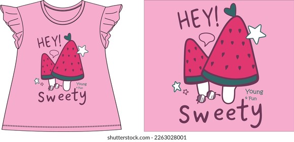 hey sweety watermelon icecream graphic design vector illustration