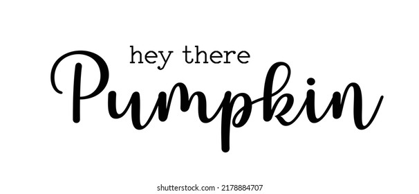 Hey there Pumpkin. Modern black ink calligraphy lettering. Fall welcoming quote. Cute sweet phrase for autumn season greeting. Print, poster vector design isolated on white background