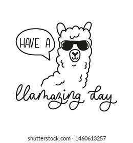 Hey you have a llamazing day cute card with lettering. Llama vector illustration