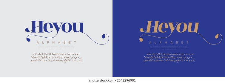 Heyou typography beauty fashion elegant minimalist serif italic fonts decorative wedding vintage retro logos. Minimal luxury font alphabet logo. Vector illustration